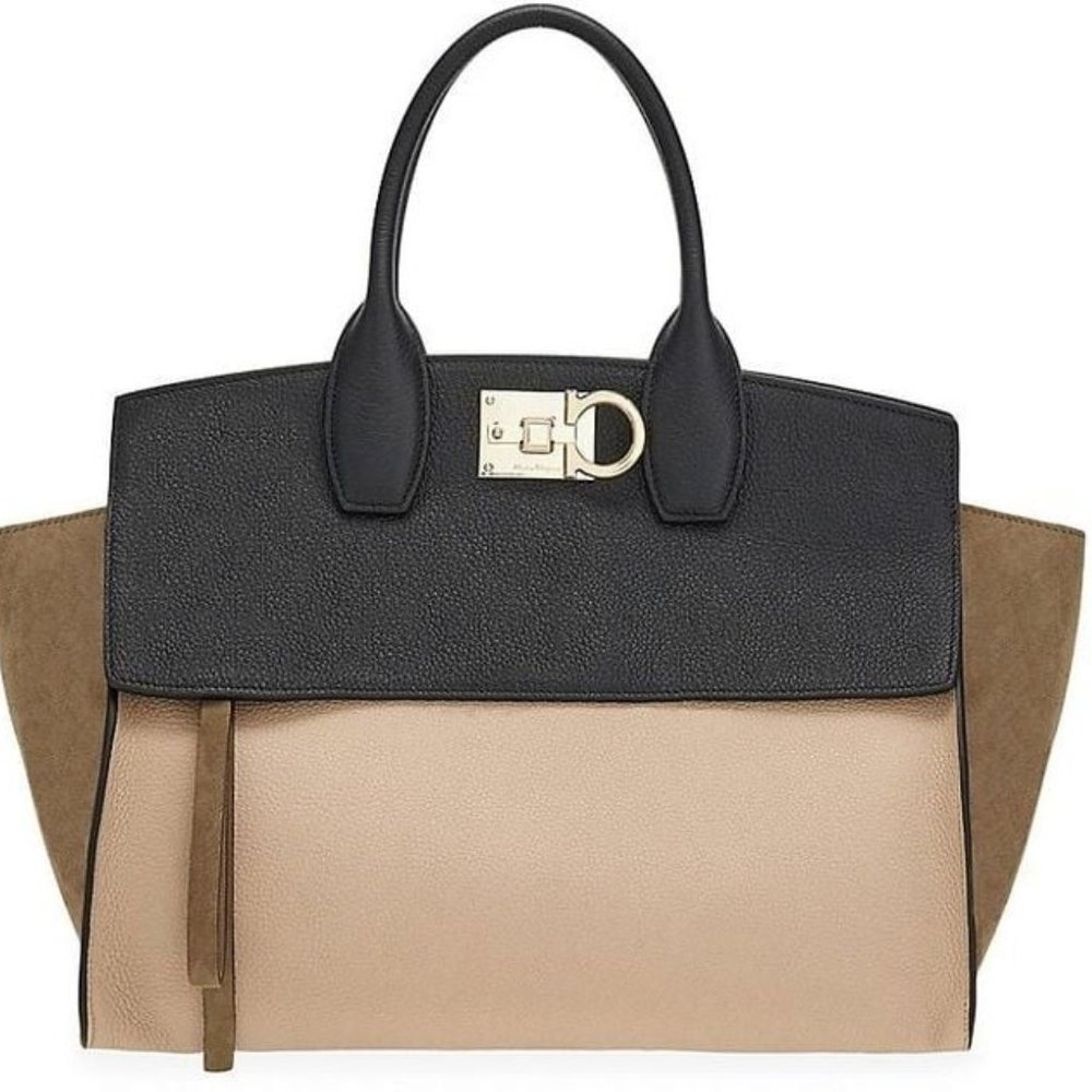 Salvatore Ferragamo Tan and Black Satchel with Modern Design